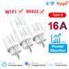 Tuya Wifi Rf433 Eu Smart Socket Plug Outlet 16a Adapter Power Monitor Wireless Remote Control App For Google Home Alexa