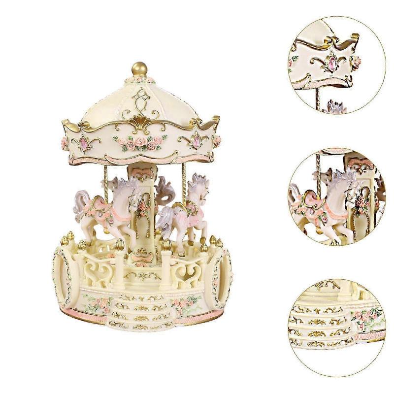 Карусель Музыкальная шкатулка Ручная работа Настольное вращение Поделки Декор Праздничные Детские подарки Белый