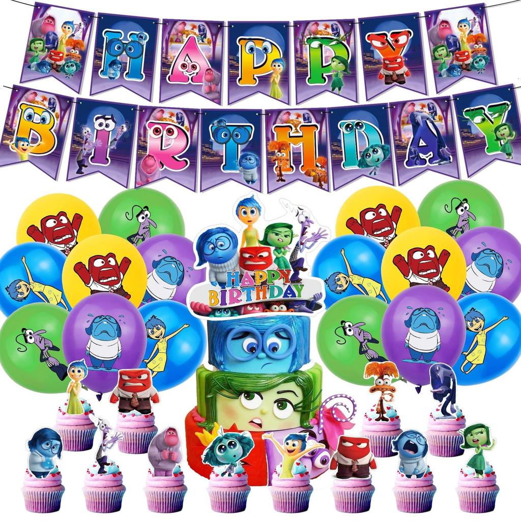 Inside Out Birthday Decorations Party Set, Inside Out Movie Characters, Anime, Disney, Kids, Cute, Funny, Boys, Girls, Purple, Blue, Green, Happy