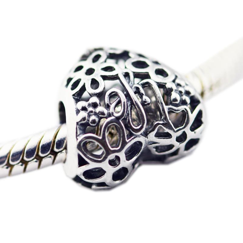 100% 925 Sterling Silver Promise of Spring Heart Charm Beads Fits Europe Bracelet Argent Charm Silver 925 Jewelry