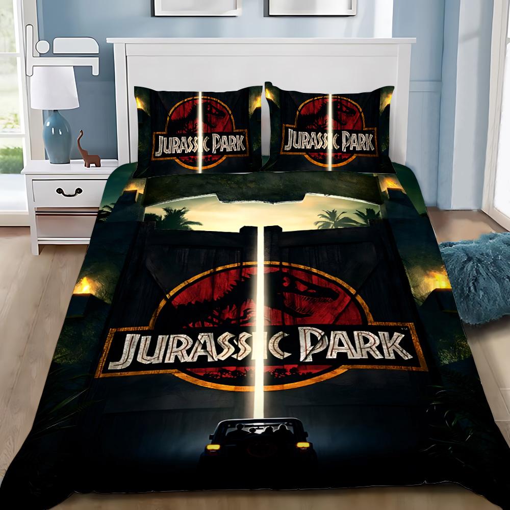 Hot J-Jurassic Dinosaur Park World Duvet Cover Pillowcase Dinosaur Bedding Set Adult Boy Girl Bedroom Decoration Single Double