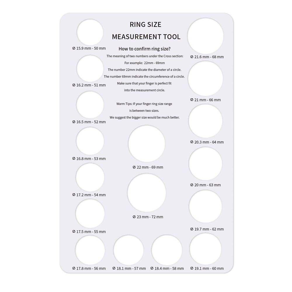 Окружность Размер кольца Карта Таблица Размер пальца Доска Кольцо Мандрель Палочка Измеритель кольца Картон