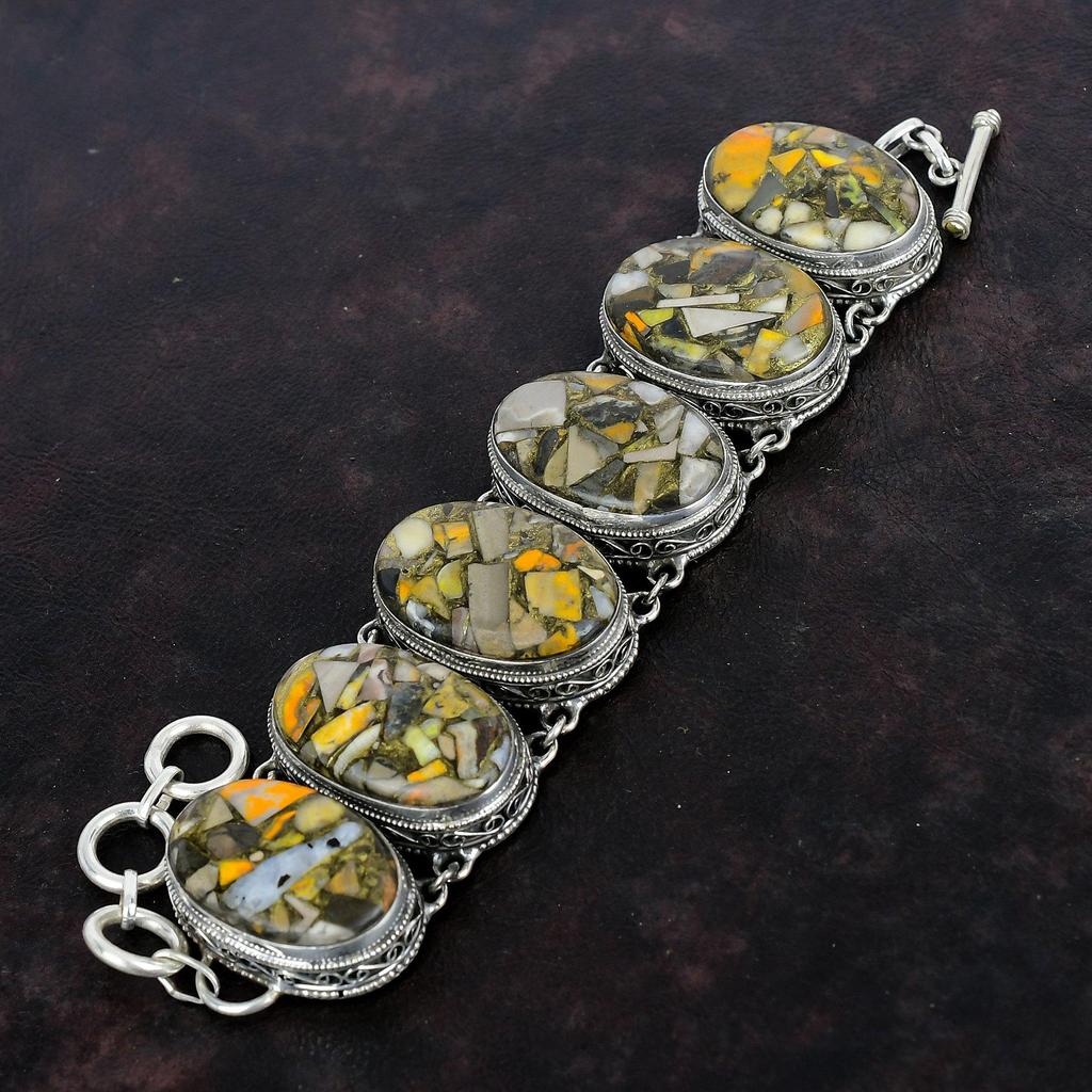 Медный браслет из яшмы шмеля, 925 пробы, серебряный браслет ручной работы с драгоценными камнями, регулируемый браслет-цепочка, винтажный браслет для подарка