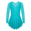 Kids Girls Stylish Dress Long Sleeve Sparkly Rhinestone Patchwork Style Gymnastics Leotard Dress Dancewear