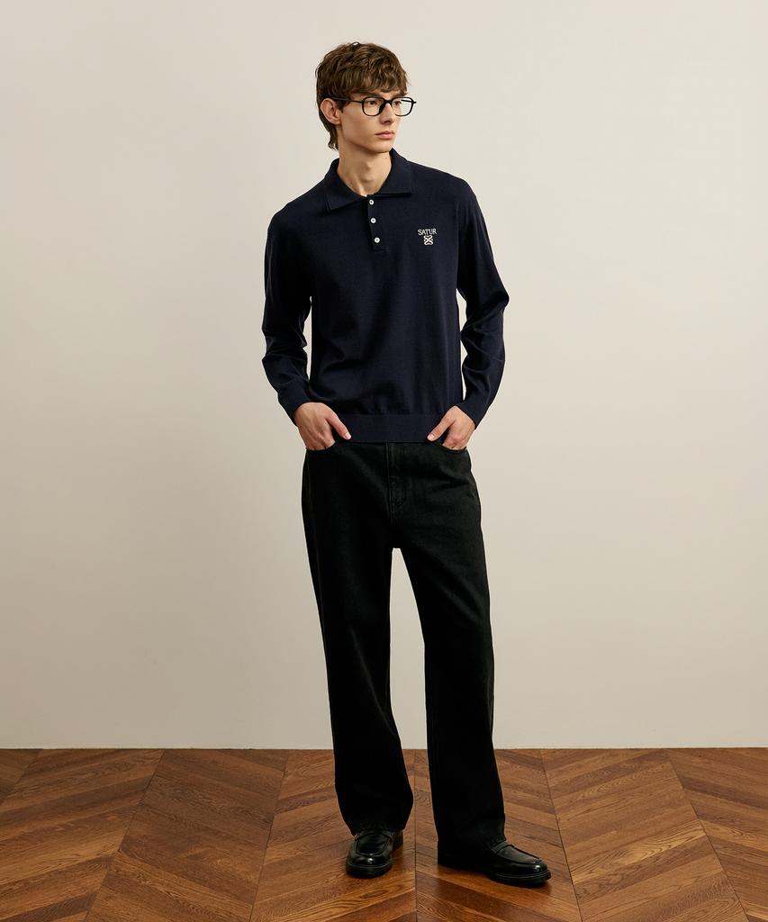 SATUR Layered Polo Knit Navy