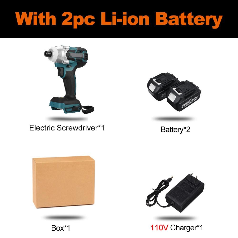 388vf 800N.M Бесщеточная аккумуляторная электрическая ударная отвертка 1/4 дюйма, отвертка, гаечный ключ, электроинструменты с 2 батареями