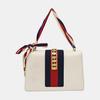 [Pre-Owned] Sylvie Gold Buckle Striped Web Satin Bow Wide Shoulder Strap Leather Handbag - Excellent #TNR67O