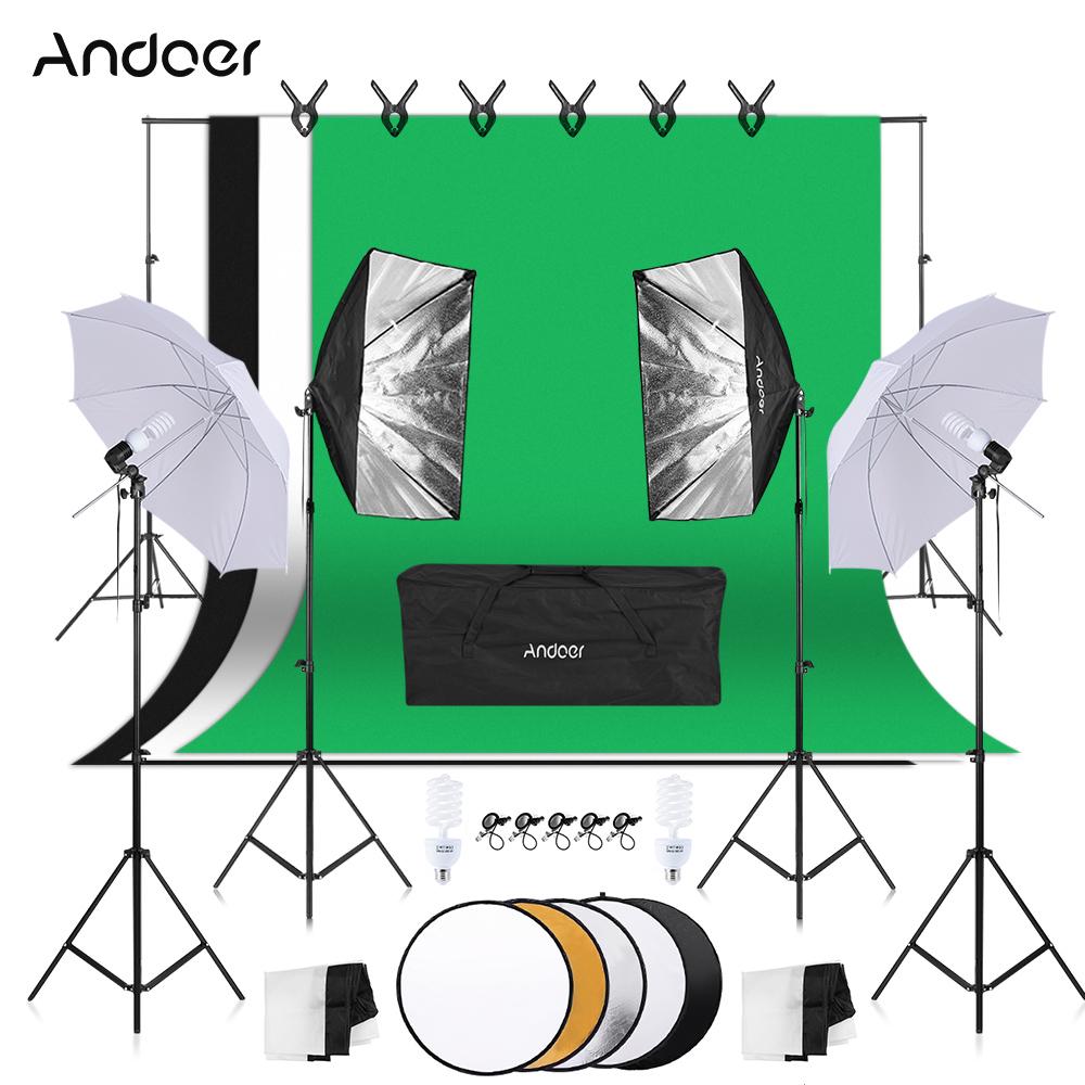 Andoer Комплект для фотосъемки 1,8 м * 2,7 м, черный, белый, зеленый, хлопковый фон 6 шт., крепление в виде рыбы, 1 шт., 60 см