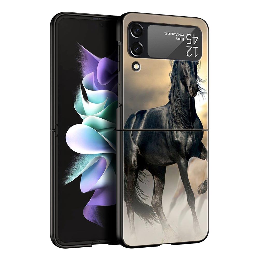 Running Horse Animal Phone Case For Samsung Galaxy Z Flip3 Flip4 Flip5 Shell For Z Flip 3 Flip 5 4 5G Black Hard Folding Cover