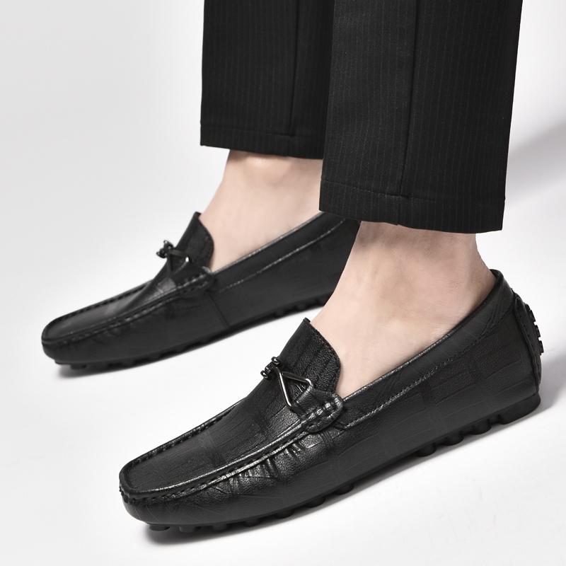 High Quality Men's Classic Black Comfortable Soft Sole Two-layer Cowhide Bean Shoes Fashionable New Men's Breathable Loafers
