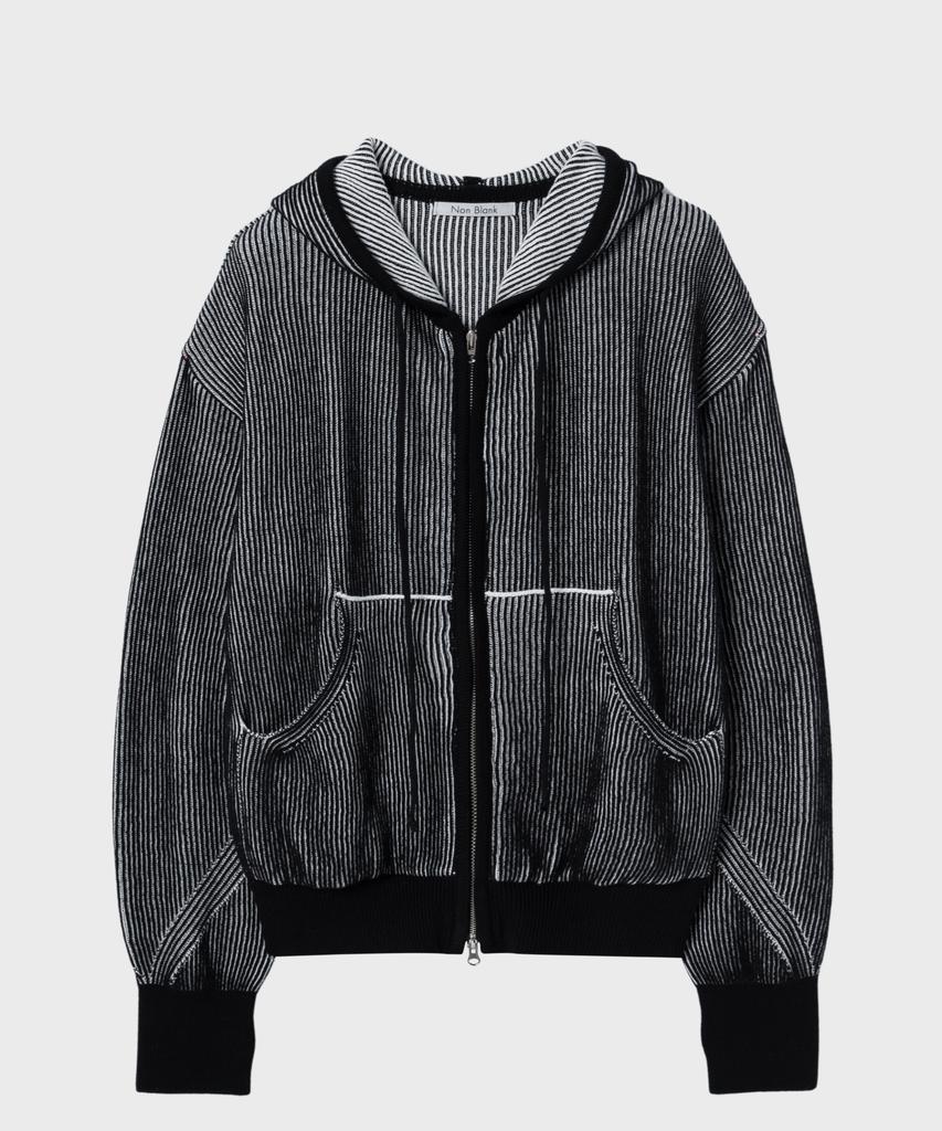 NONBLANK Knitted Zip-Up Hoodie_Black White