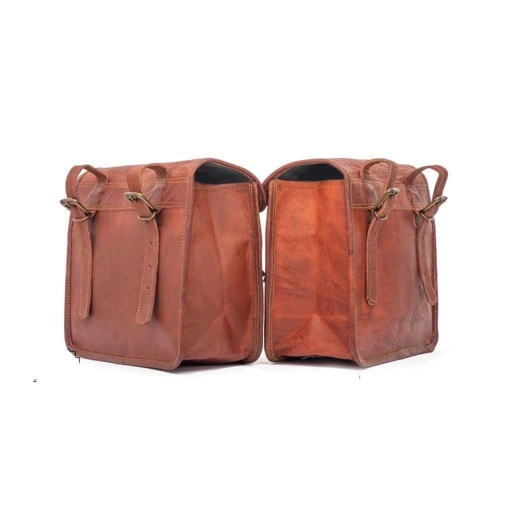 2 Side All Motorcycle Pouch Brown Leather Bags Pouch Saddlebags Panniers Saddle