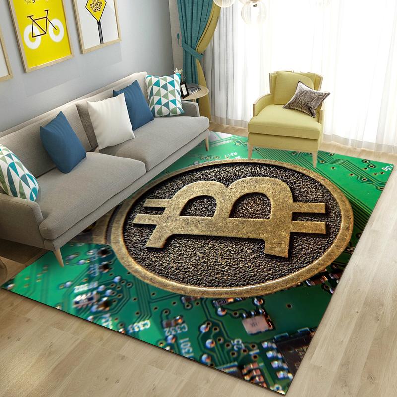 3D ковер для биткойнов, большой ковер для гостиной, спальни, дивана, кухни, коврик для украшения, детские игры, нескользящий напольный коврик
