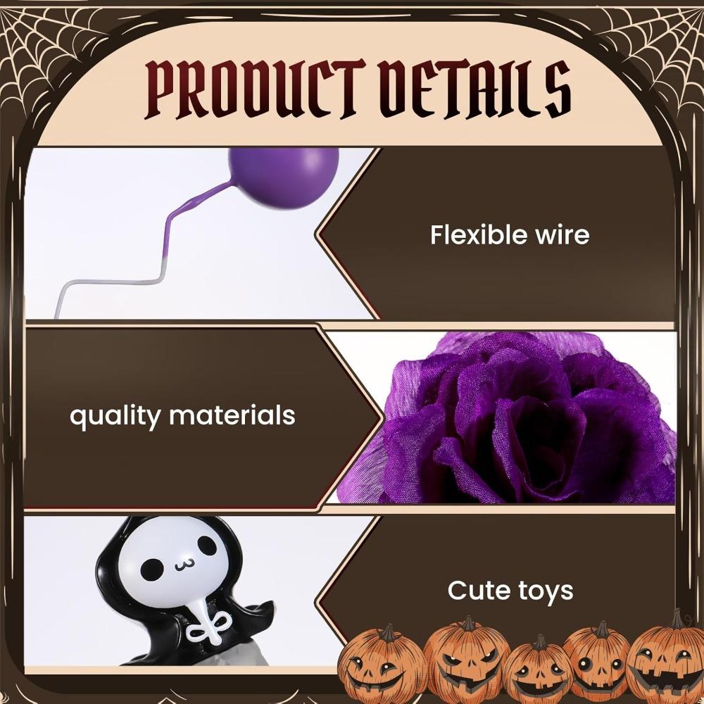 Halloween 44pcs Cake and Cookie Decorating Supplies with Purple Ball Ghost Rose Witch, Birthday Party Decoration Cupcake Toppers