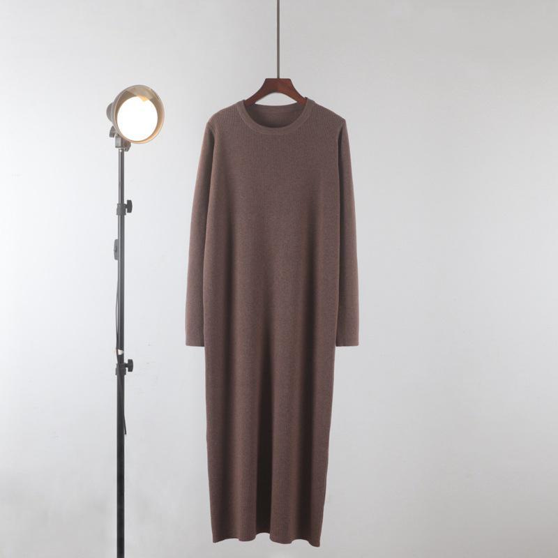 Длинное трикотажное платье-свитер в корейском стиле для женщин - свободный крой, длина до колена, идеально подходит для осени и зимы