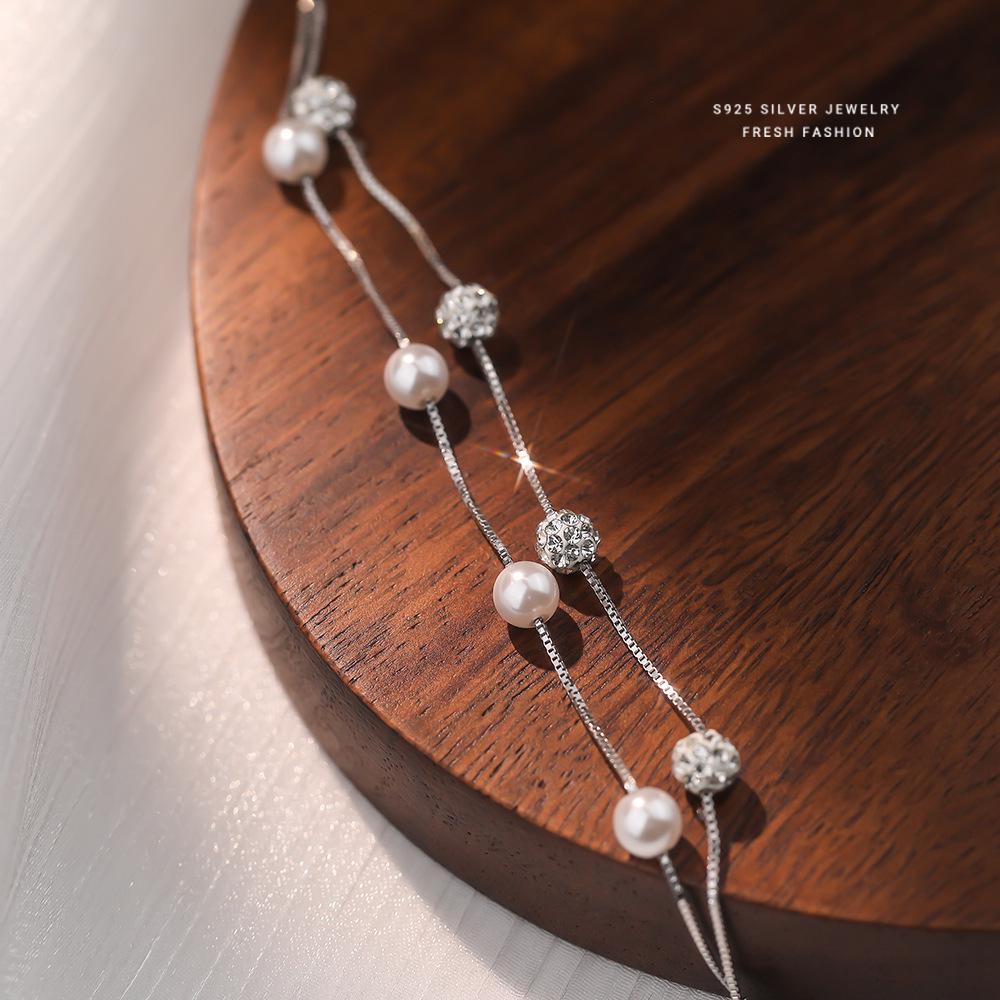 S925 Sterling Silver Double-Layered Starry Pearl Bracelet for Women - High-End, Elegant Design