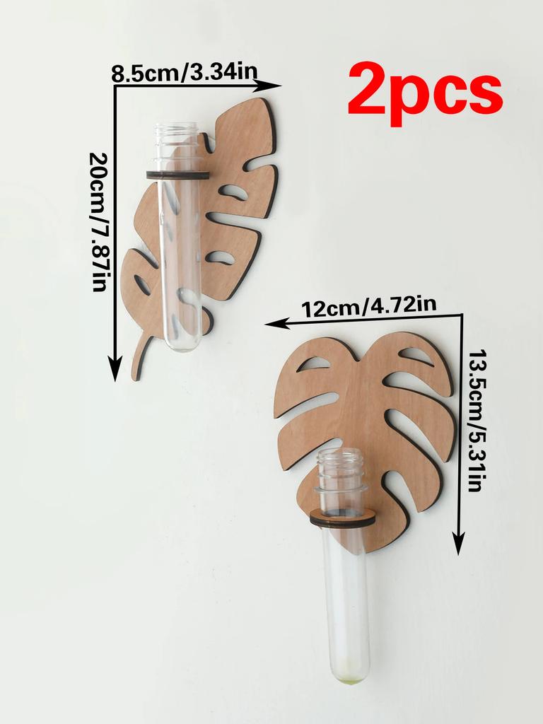 1/2 Pcs Leaf Shape Wall Planters Wooden Wall Hanging Plant Pots with Test Tube Vase Indoor Propagation Station Home Garden Decor