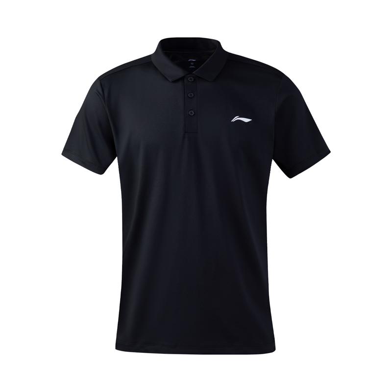 Li-Ning Универсальная Простая Модная Однотонная Кофта Рубашка Поло С Коротким Рукавом Мужские Топы Черный APLW517-2