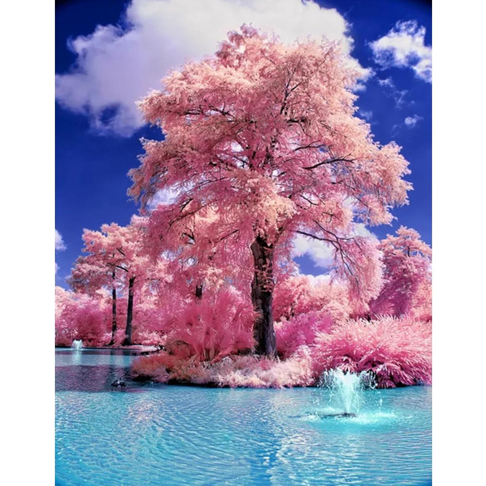 5D Diy Diamond Painting Round Four Seasons Tree Landscape Painting Moon Embroidery Mosaic Home Decoration Gift