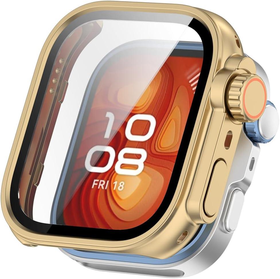 2in1 Case + Tempered Glass for Huawei Watch Fit 4, Gold/Orange
