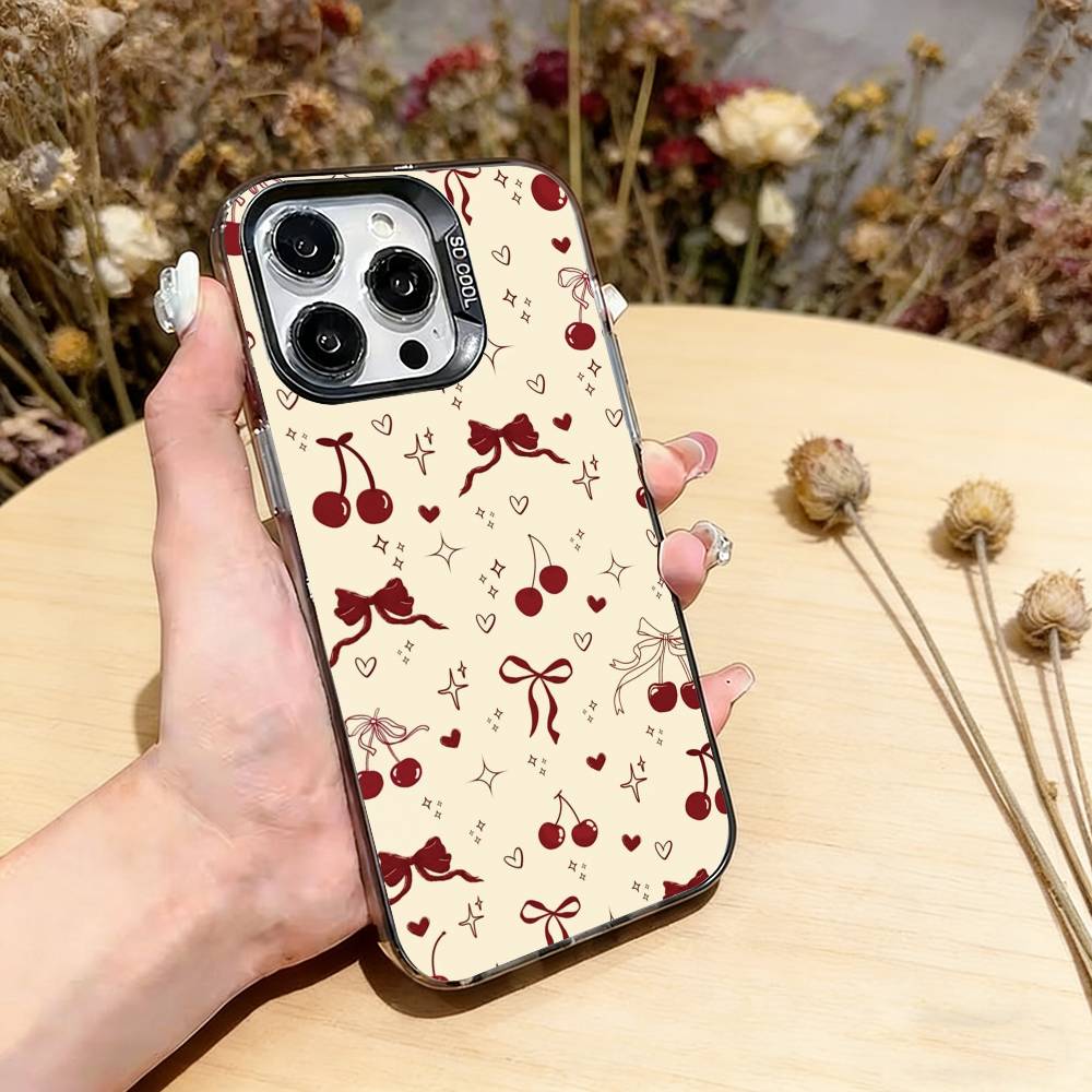 Милый чехол с вишней для iPhone 17,16,15,14,13,12,11 Plus,Pro Max,XS,Разноцветный Серебристый Черный Чехол