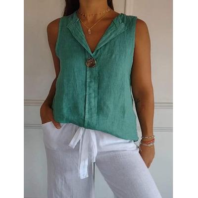 Модная повседневная женская летняя рубашка без рукавов с V-образным вырезом, свободного покроя, для офиса, простая блузка, однотонные топы, женская одежда