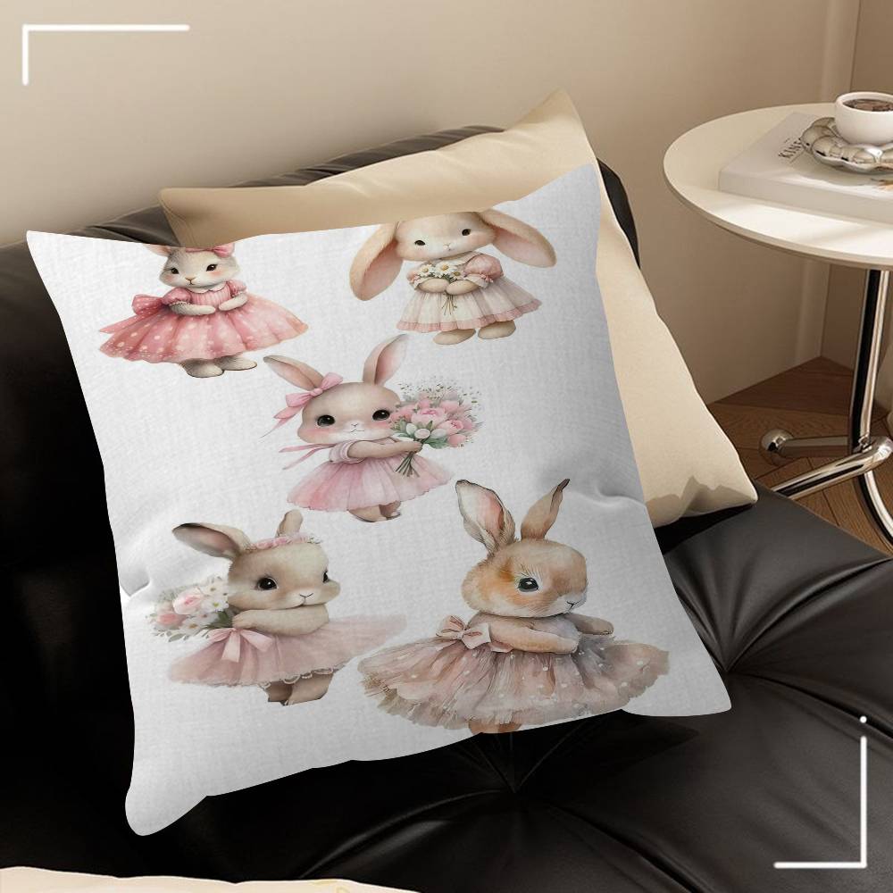 Cute Ballerina Bunny Ballet Animal Pillowcase Toon Gift Cushion Cover Bedroom Home Sofa Chair Seat Decor Pillow Case