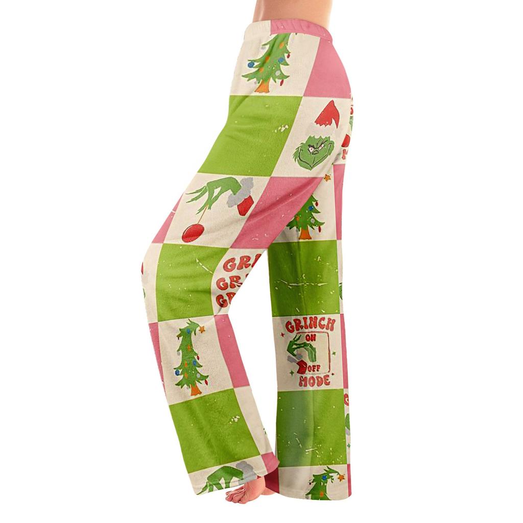 Женские зимние брюки, длинные брюки, рождественские принтованные брюки