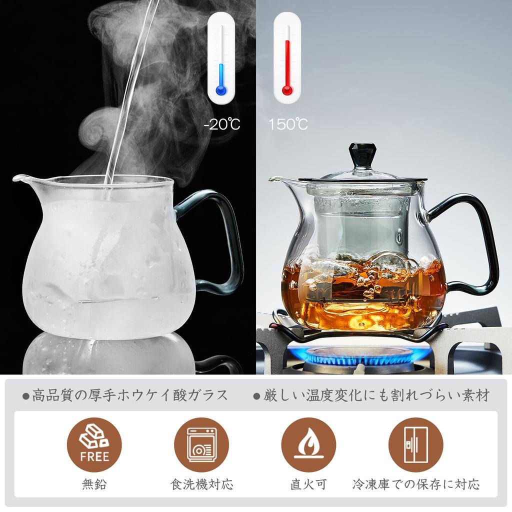 Pokaro Tea Heat-Resistant Glass Teapot, 570ml, with Strainer and Lid, Green Handle and Knob, Stylish Glass Teapot for Black Tea and Herbal Tea,