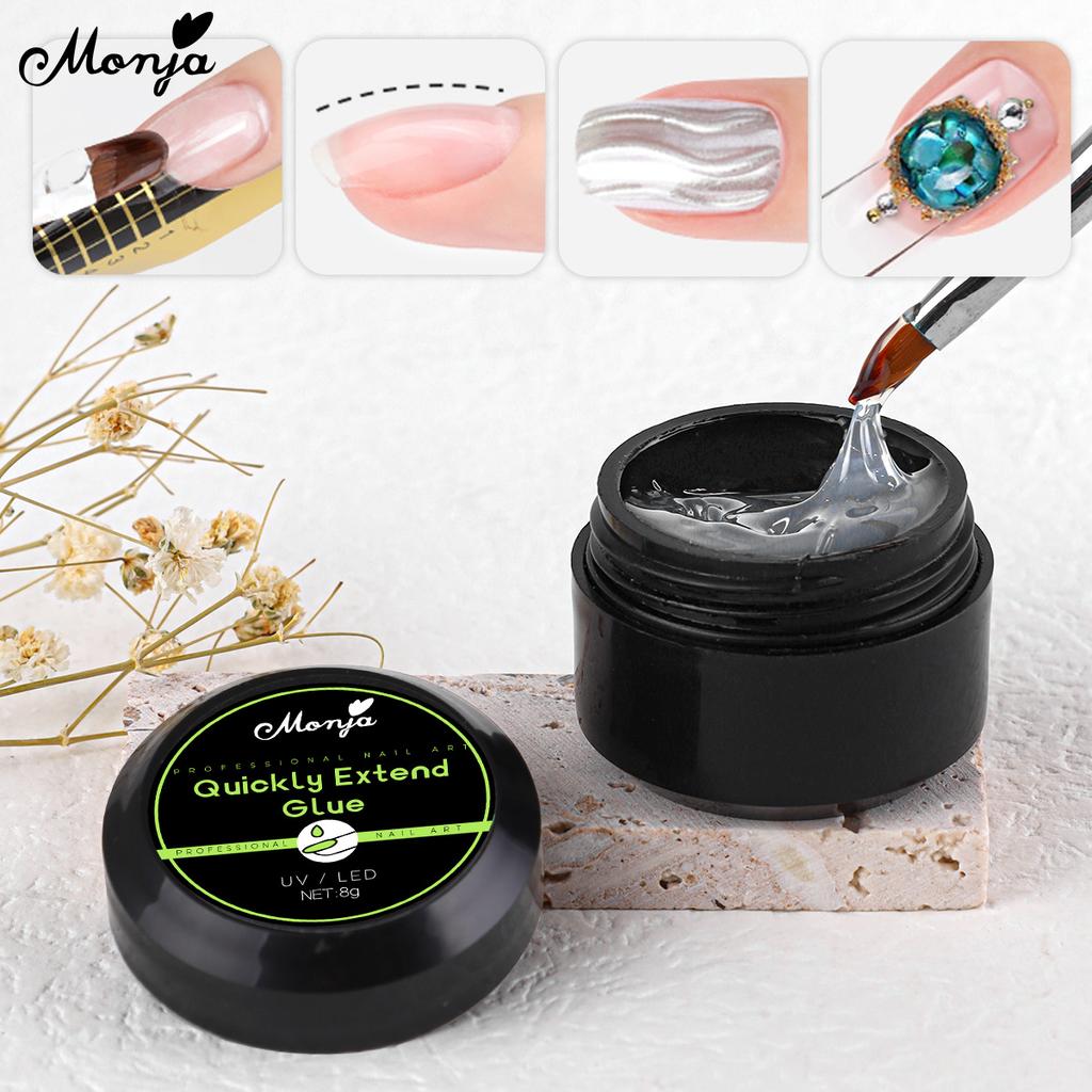monja 8 г гели для ногтей Быстрое удлинение УФ-клея Ложные советы Строитель наращивания Скульптура Застрявшая дрель Ювелирные изделия Стразы Замачивание Модель Строительный маникюр