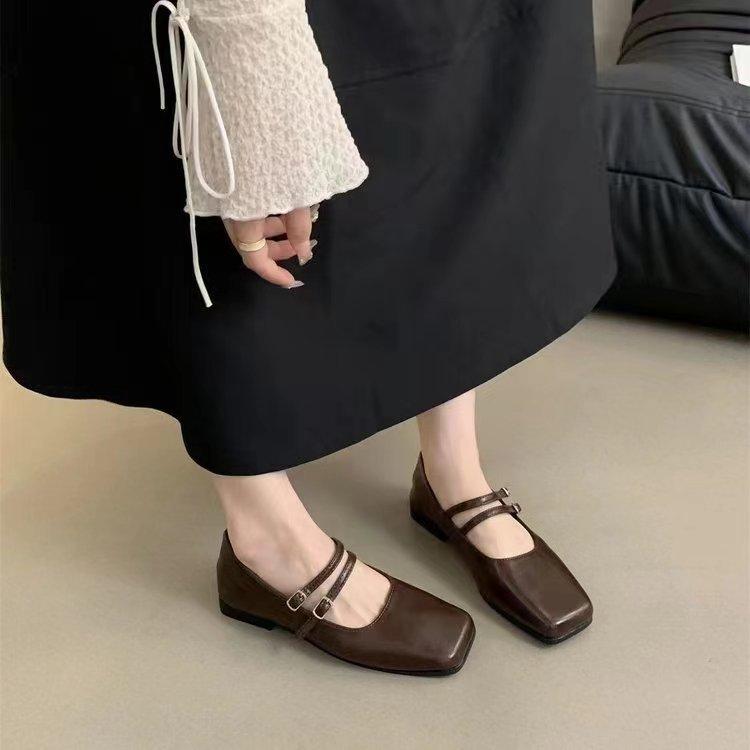 French Silver Single Shoes Women's Flat 2025 Spring New Temperament Fairy Square Head Light Mouth Mary Jane Shoes