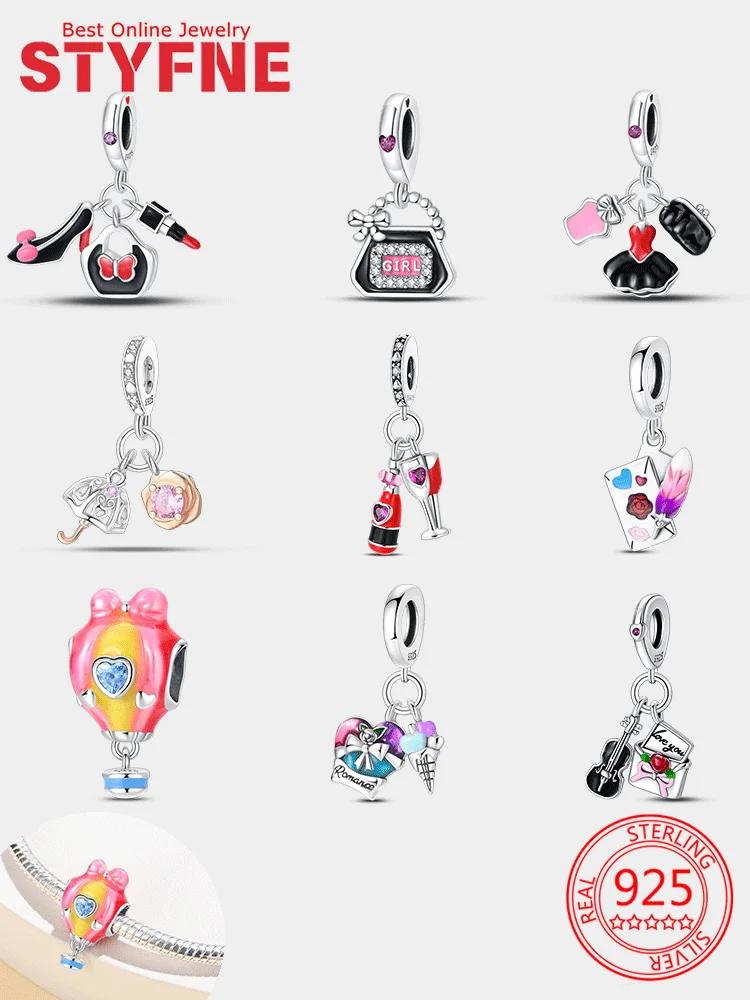 Оригинальное медное платье, помада, туфли на высоком каблуке, шармы-бусины в виде красного вина и воздушного шара, подходят для изготовления своими руками женского ювелирного браслета, изысканный подарок