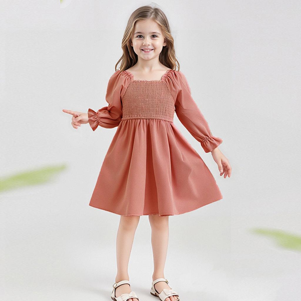 Девичье модное милое однотонное платье с квадратным вырезом, рукавами-рюшами, завышенной талией, кружевной отделкой и полной юбкой