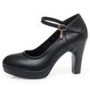 Модная женская обувь из натуральной кожи, туфли-лодочки на платформе с круглым носком, Sapato Feminino, на высоком каблуке, модные женские черные рабочие туфли, большие размеры 34-42