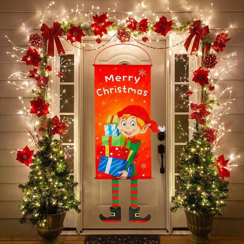 1set Merry Christmas Porch Door Banner Hanging Ornament Christmas Decoration for Home New Year Xmas Happy