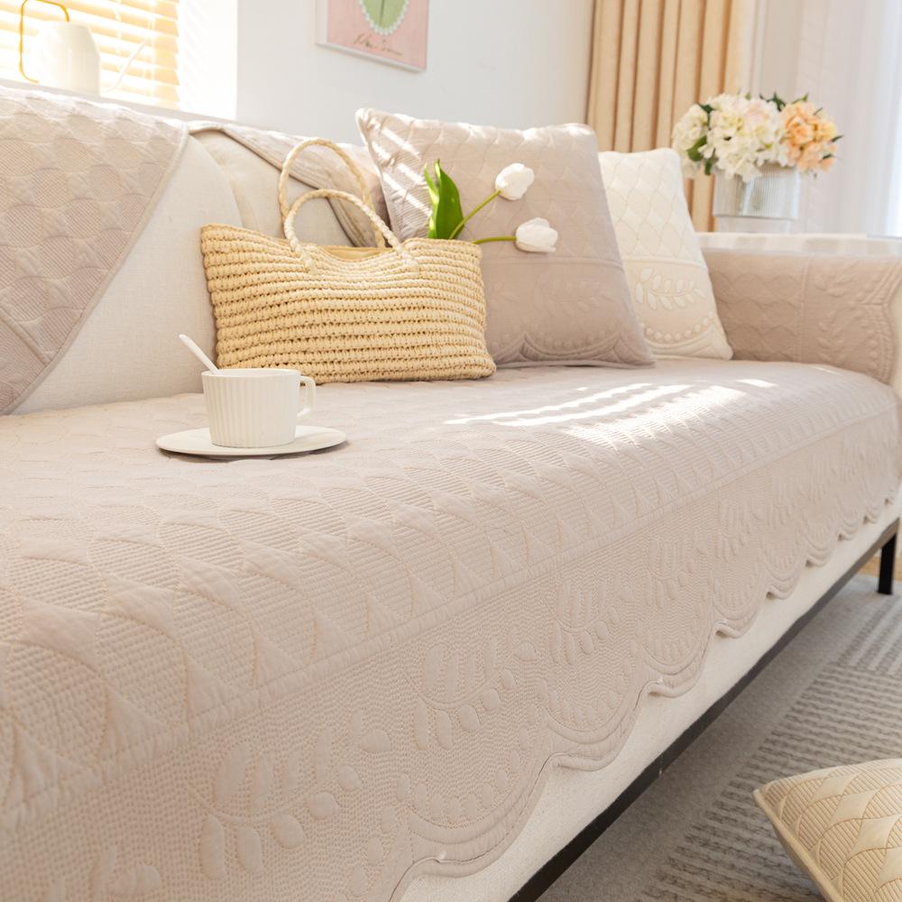 Embroidered Cotton Sofa Cushion Fabric Non-Slip Cushion Four Seasons Universal New Cotton Pastoral Leather Sofa Cover Cover Cloth