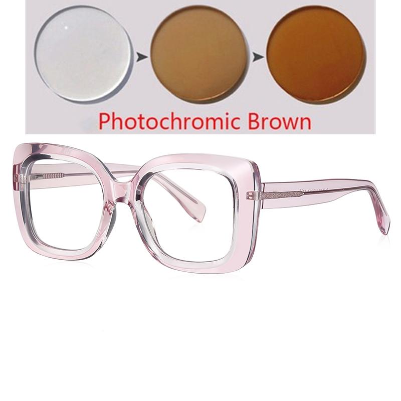 Розовая оправа Квадратные Готовые очки для близоруких женщин Пружинные петли Квадратные очки по рецепту Сила от 0 -0.5 -0.75 До -6.0