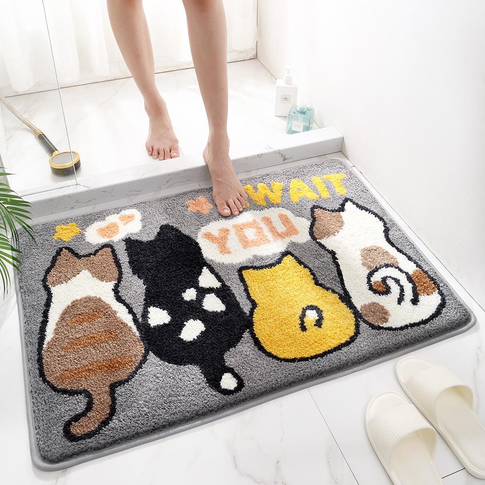 Мультяшный кот флокированный коврик для ванной, утолщенный коврик для ванной из микрофибры, супервпитывающий, противоскользящий, мягкий ковер для ванной для домашнего декора