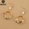 Bisaer Exquisite Elegant Imitation Pearls Circle Stud Earrings for Women Jewelry