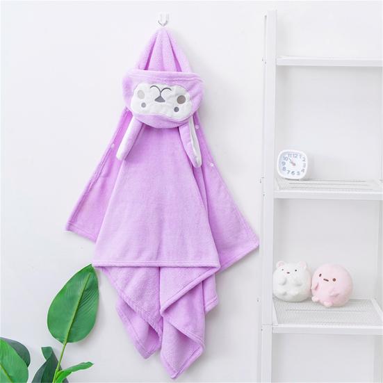 Hooded Baby Towel Button-up Absorbent Bathrobe Cartoon Animal Coral Velvet Cape Towel for Girls Boys Toddlers Home Pool Use