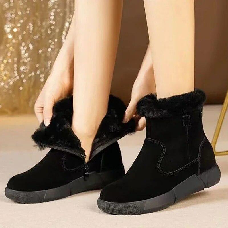 Женские замшевые зимние ботинки «Челси» на меху на платформе, теплая короткая плюшевая женская обувь, зимние мотоциклетные ботинки-гладиаторы на молнии, 2024 г.