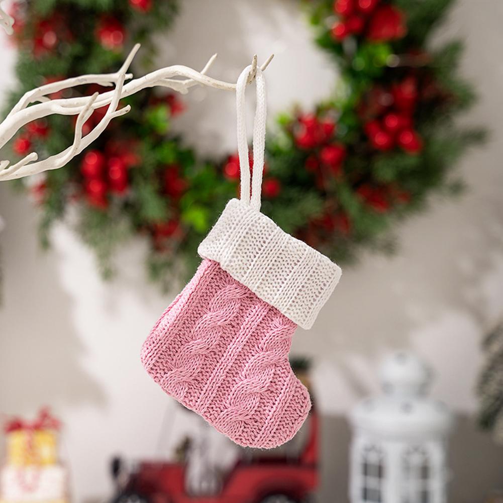 Christmas Sock Outfit Knitted Sock Red Green Xmas Tree Hanging Home Party Table Decoration Christmas Decor
