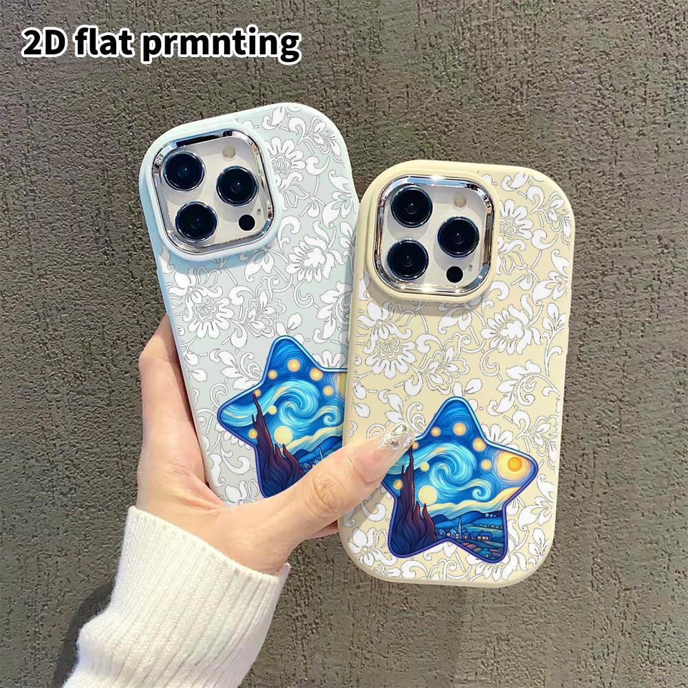 Phone case: 2D flat design suitable for iPhone 18 17 16 15 14 13 Pro protective case, couple style, moonlit star, Christmas and Halloween gift