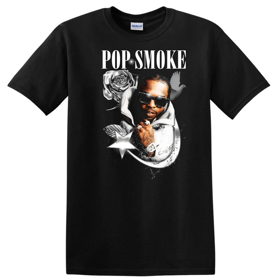 Футболка Pop Smoke с принтом Роза Звезда Графический дизайн Винтажный стиль