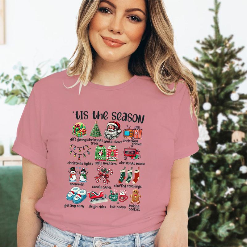 Retro Christmas Season Design TShirts Clothing Women Christmas Print Short Sleeve Tshirt Tops Oversized Tshirt Women Clothing