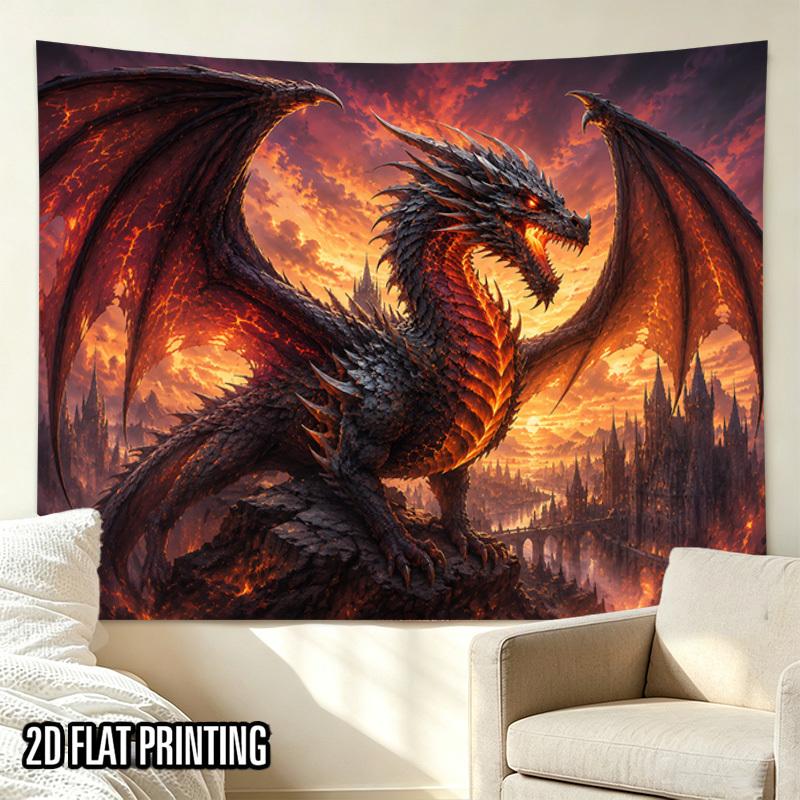 2D Flat - 2D Flat - 2D Flat Print 1pc Tapestry Dragon Guarding Castle Tapestry Fantasy Art Wall Hanging Tapestry for Living Room Bedroom Decor, Colorf