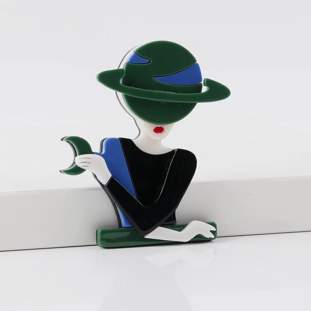 New Fashion Lady Acrylic Brooches for Women Cute Cartoon Glasses Girl Figure Badge Pins Casual Jewelry Clothes Accessories Gift