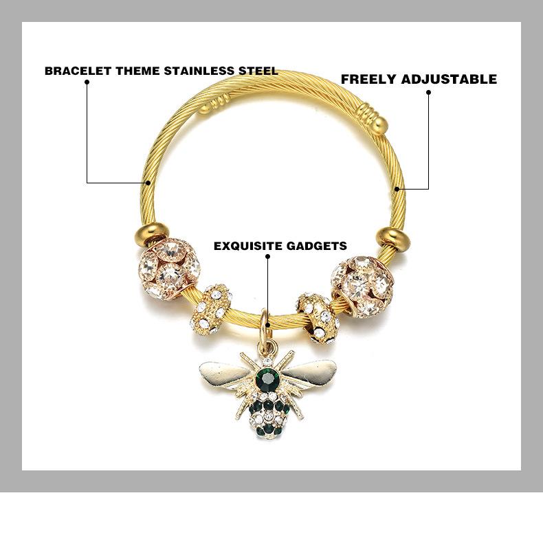 Титановый стальной золотой браслет, регулируемый пчелиный блестящий бриллиантовый шар, подарок для любовника подруги