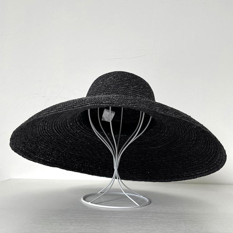 French retro elegant dome basin straw top hat women's spring and summer sun protection sunshade concave beach straw hat