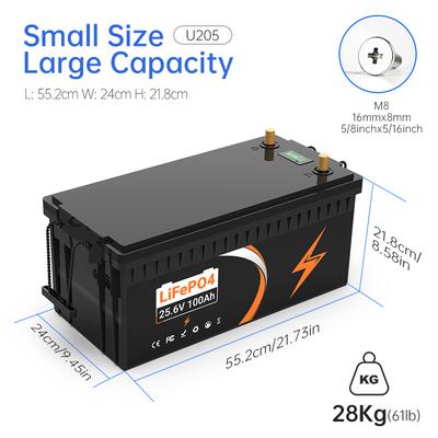 EU Overseas Stock 24V 100Ah LiFePO4 Lithium Ion Battery Pack for RV Camper Boat Home Storage System with 8000 Cycles